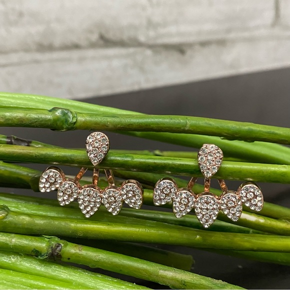 Unsigned Waterdrop Ear Jacket Rhinestones Rose Gold-tone Drop  Earrings - Picture 4 of 13